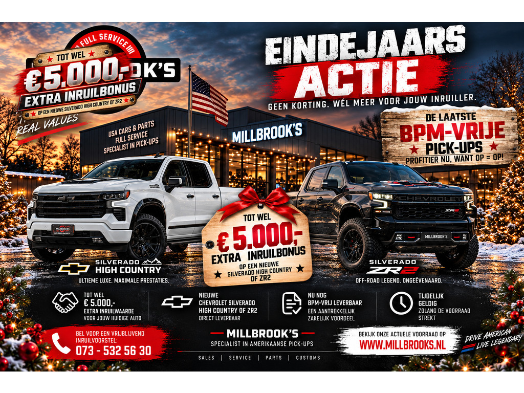Chevrolet-Einde jaars Actie Laatste bpm vrije pick-ups bij Millbrooks-financiallease.expert